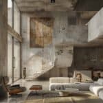Living room in brutalist architecture