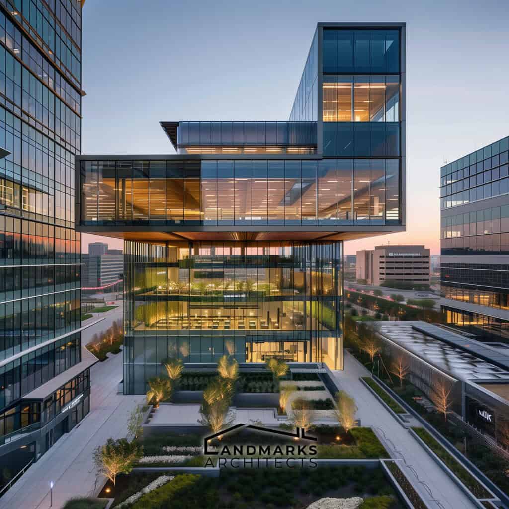 Modern office building architecture AI photo