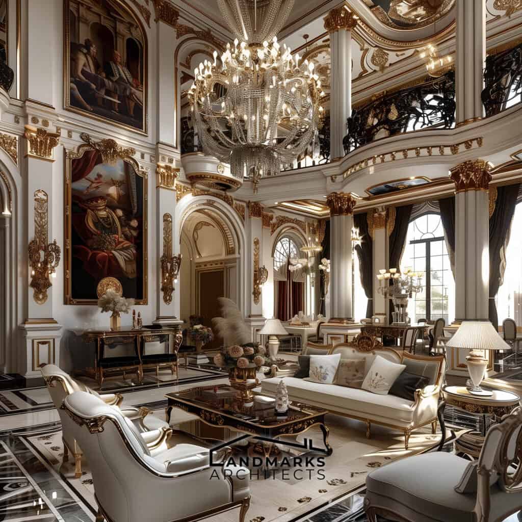 Luxurious AI-enhanced modern Baroque interior with ornate details