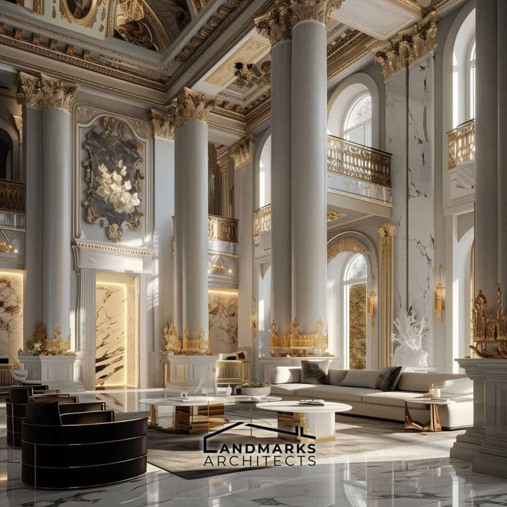 Modern interior with AI-inspired Baroque architecture