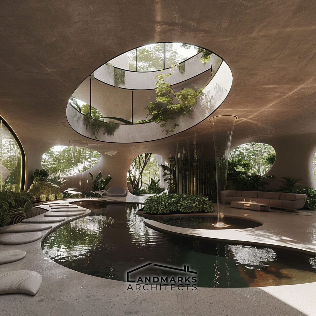 Modern Organic Architecture, biophilic design elements, photo AI