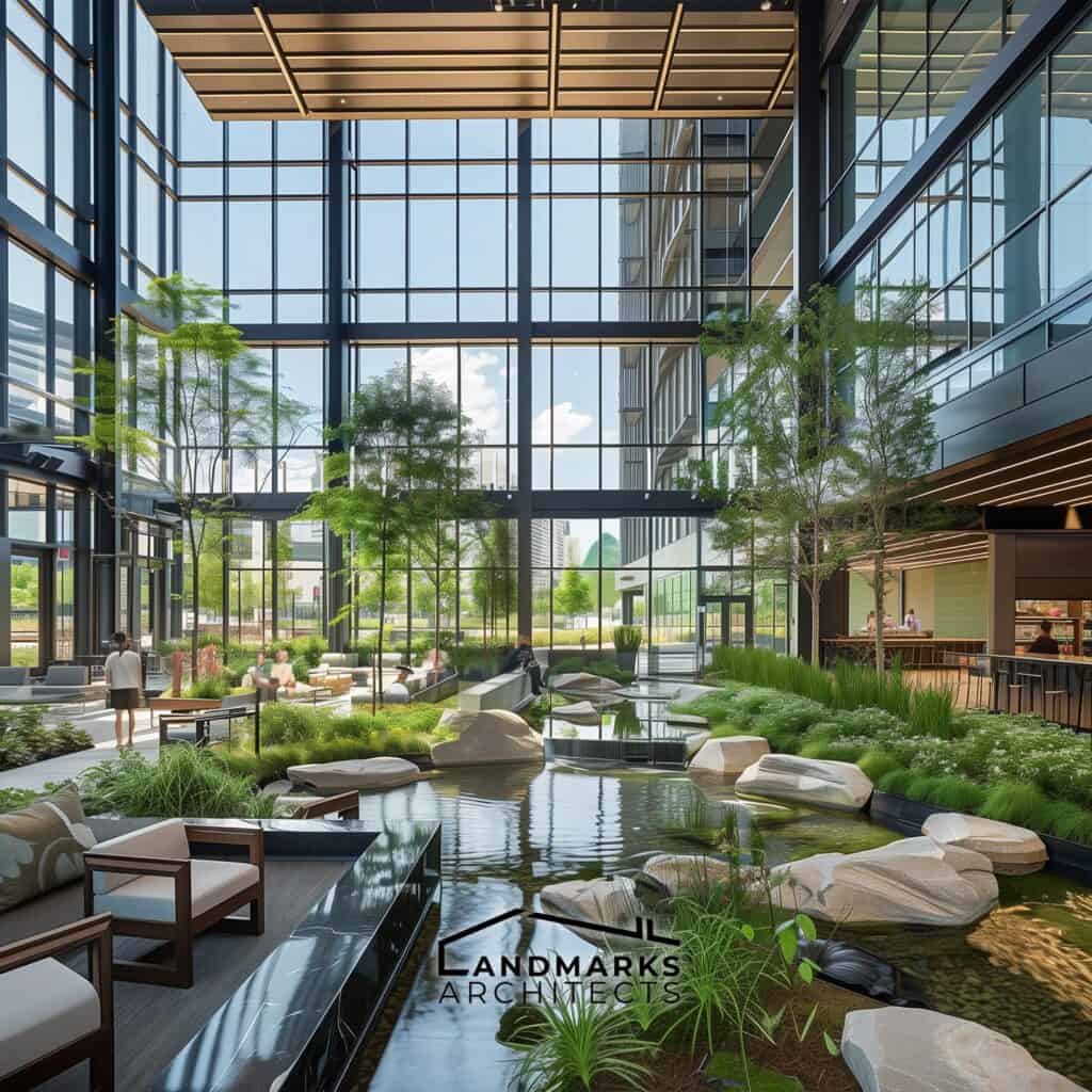 Biophilic design in commercial architecture, photo AI