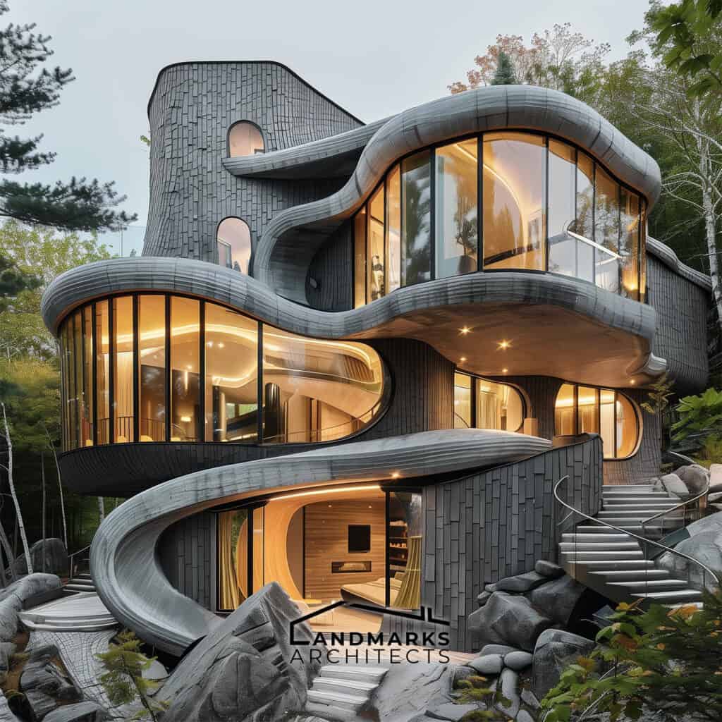 Notable examples of organic architecture, photo AI