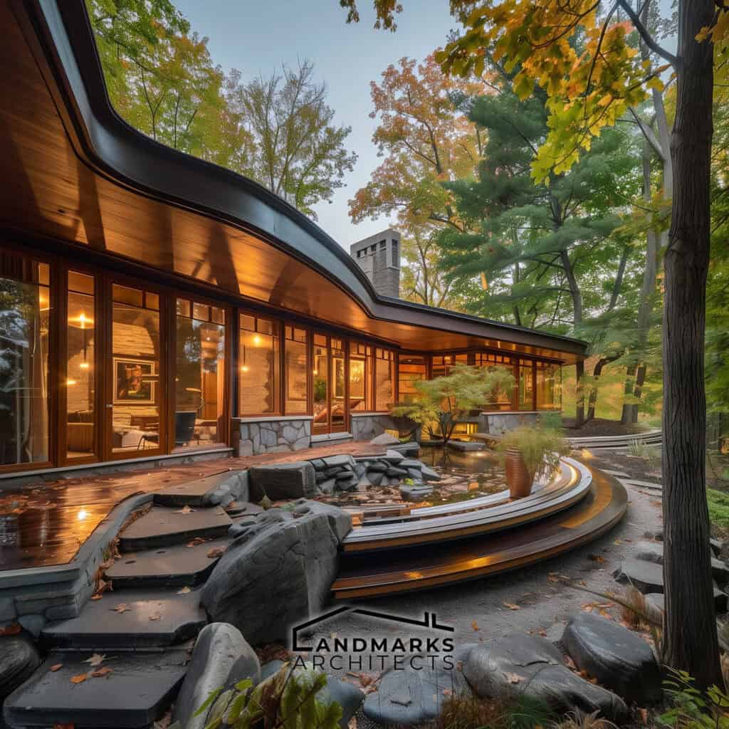 Modern organic architecture inspired by Frank Lloyd Wright, photo AI