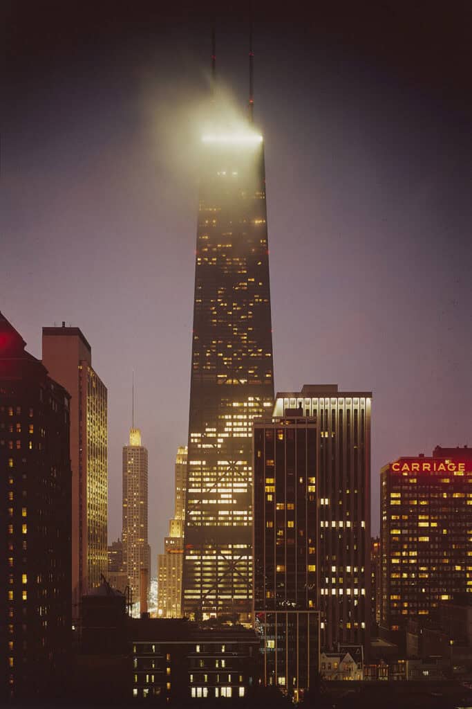 John Hancock Center, a prominent skyscraper in Chicago, Illinois