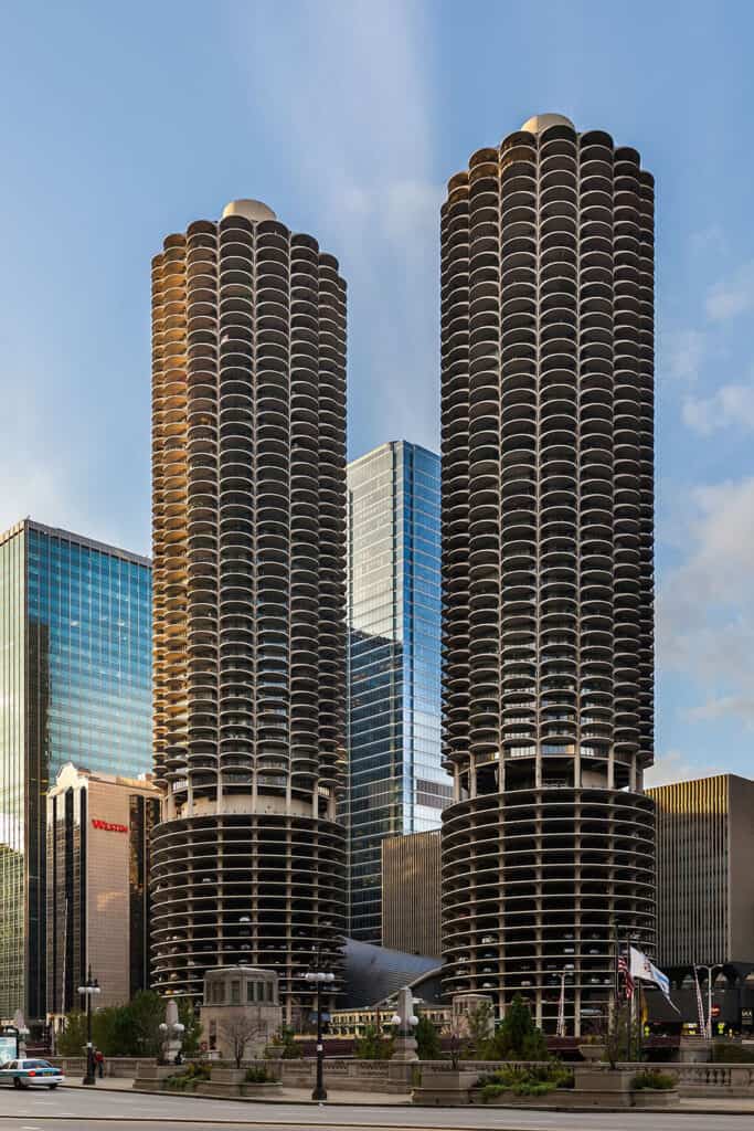 Marina City, a unique architectural complex in Chicago, Illinois