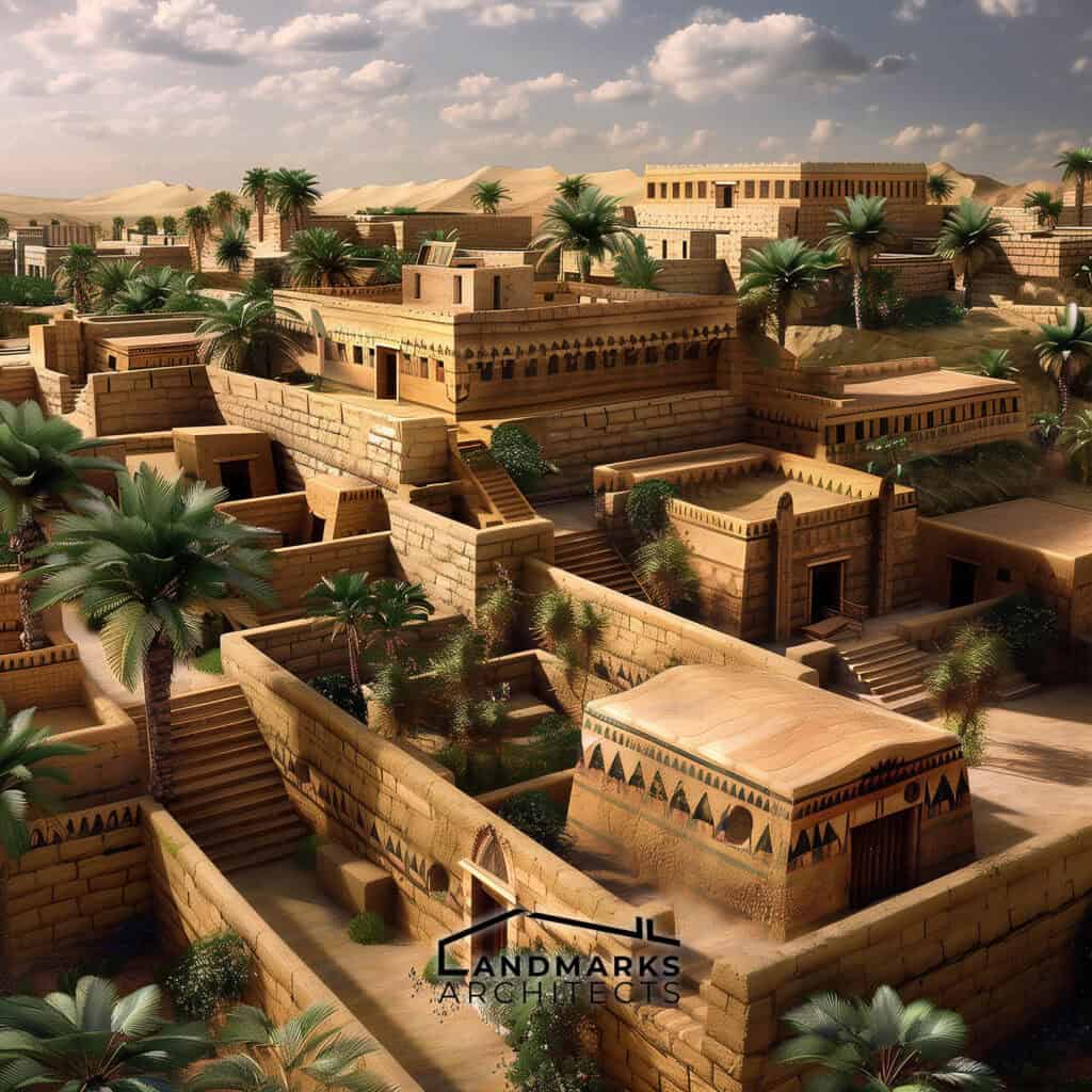 Ancient Mesopotamian house with mud brick construction