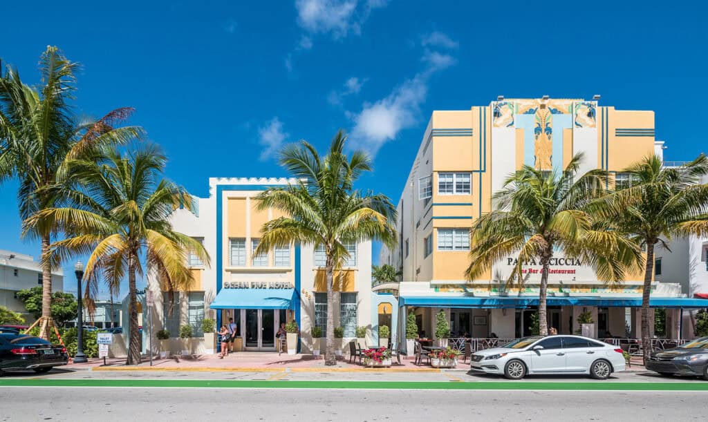 The Miami Beach Art Deco Historic District, colorful 20th-century architecture.