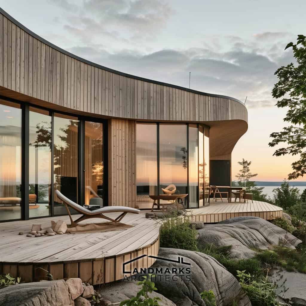 Modern Organic Architecture with natural materials, photo AI