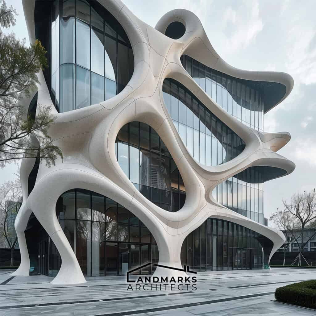 Challenges of integrating organic forms in architecture, photo AI