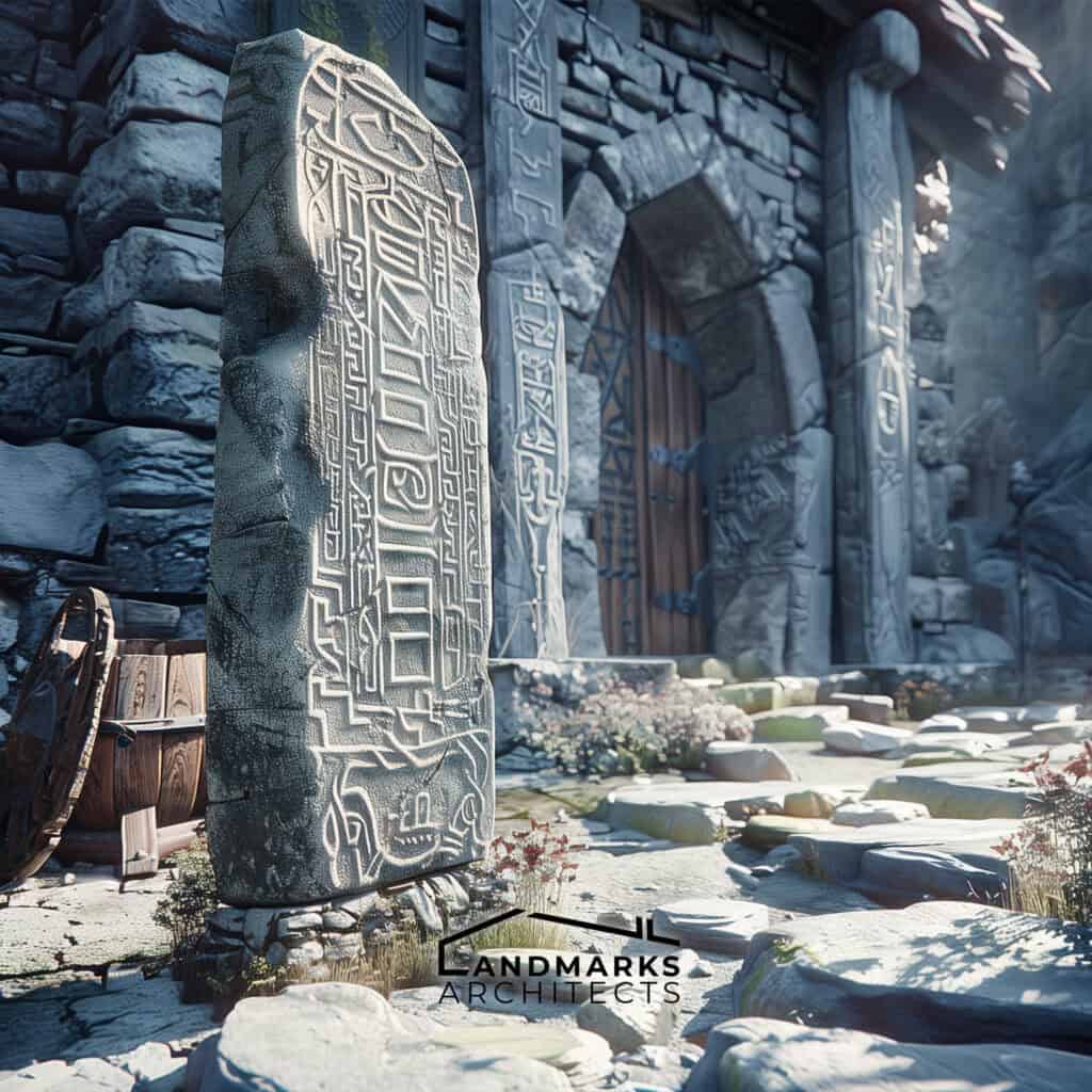 Viking runestones with inscriptions, photo AI