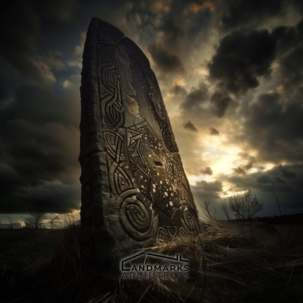 Viking runestones inscribed with ancient runes