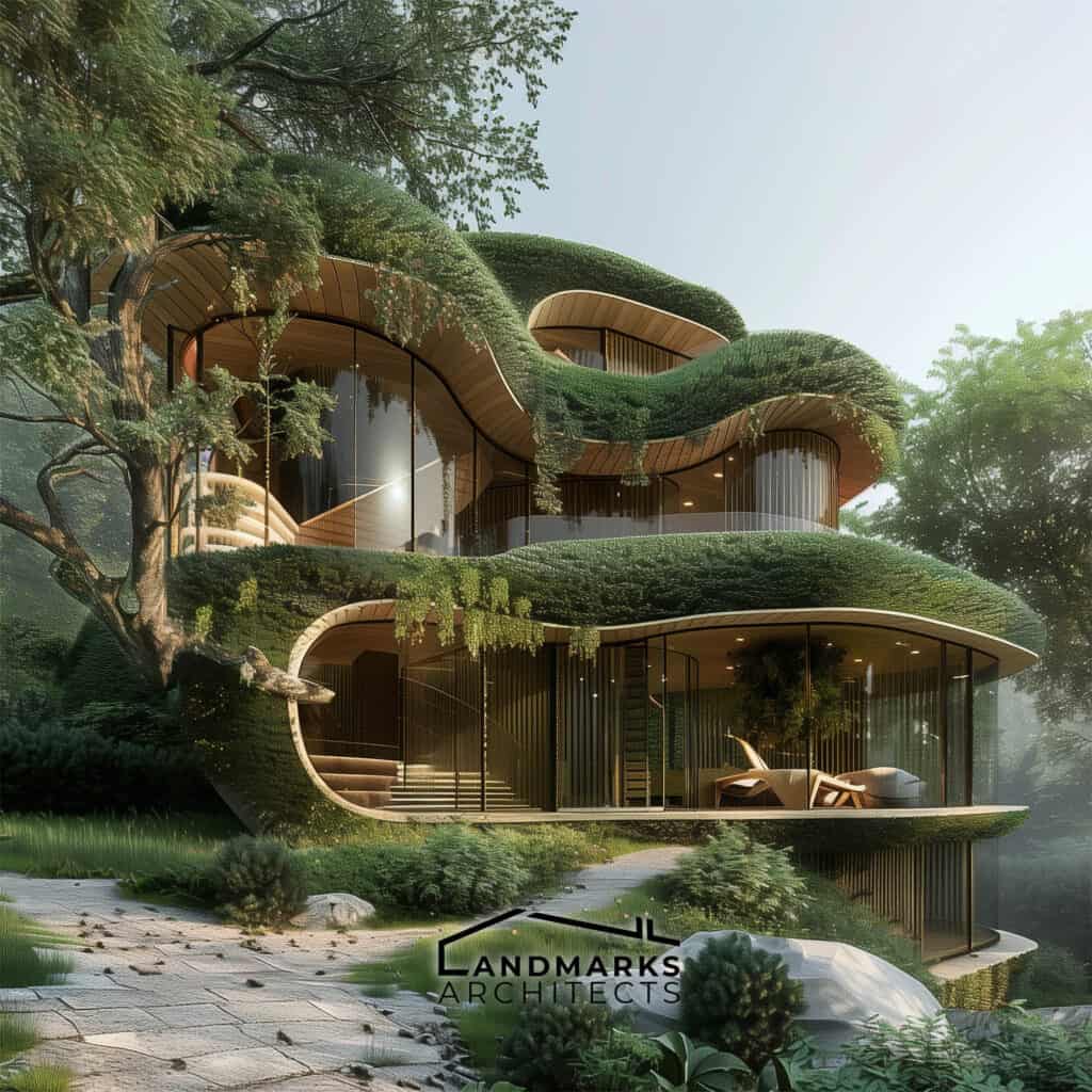 Modern Organic Architecture, sustainable design practices, photo AI