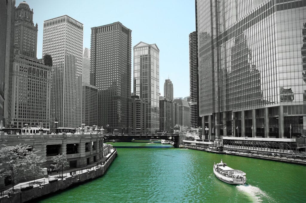 The Chicago River, flowing through downtown Chicago