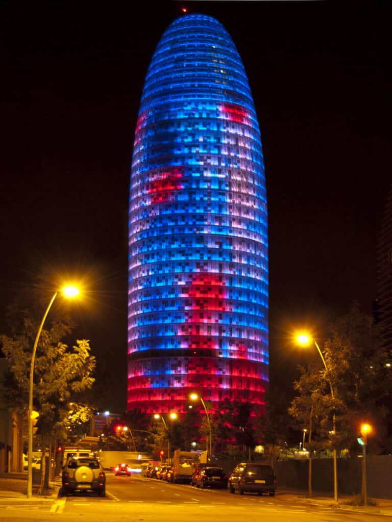 Torre Glòries at night, Barcelona