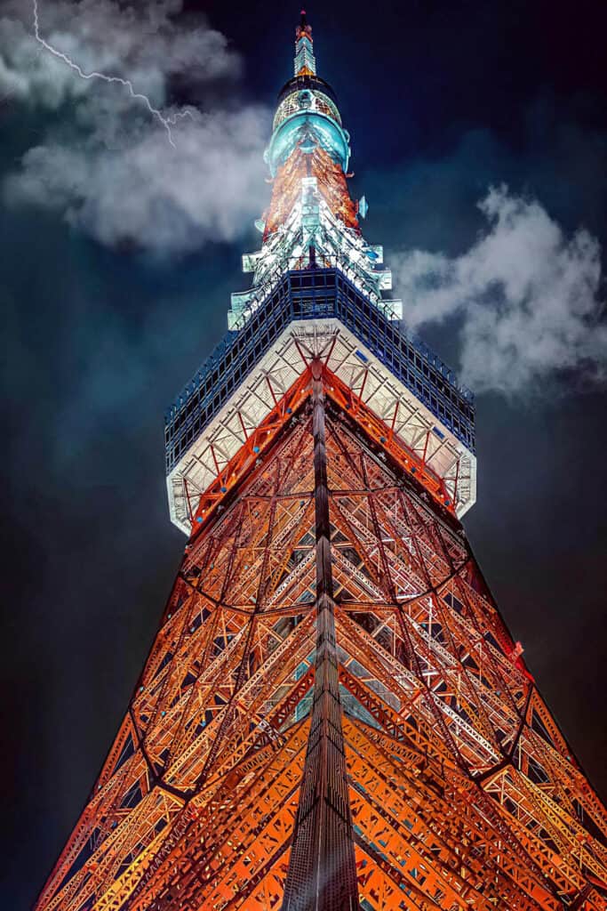 Tokyo Tower illuminated at night