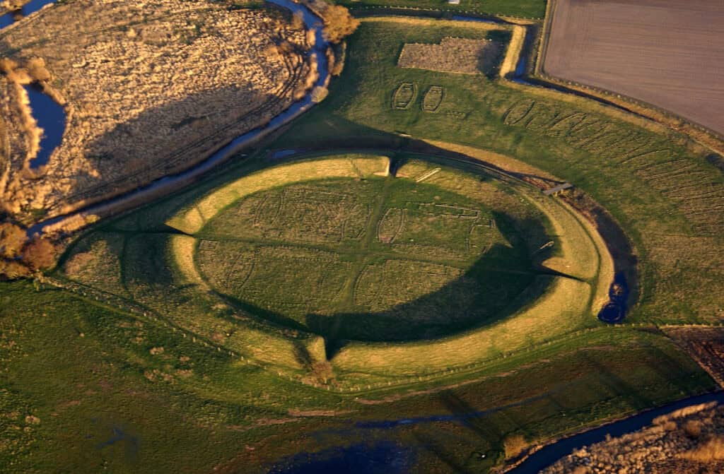 Aerial view of Trelleborg, a Viking ring fortress in Denmark