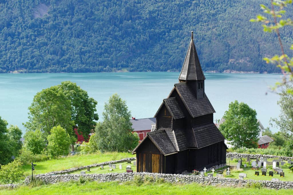 Urnes stave church, an ancient wooden church in Norway