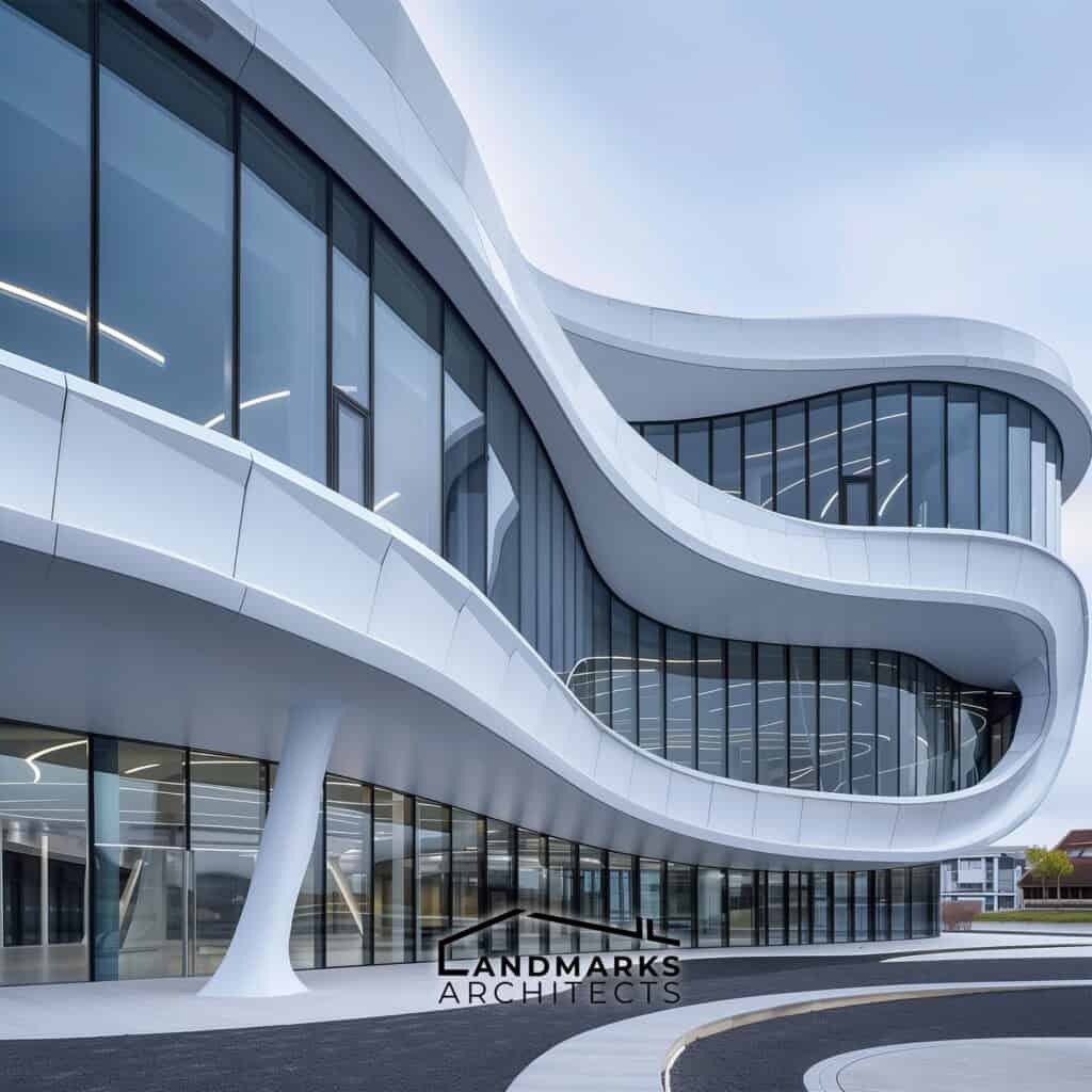 Structural design of curvilinear architecture, photo AI