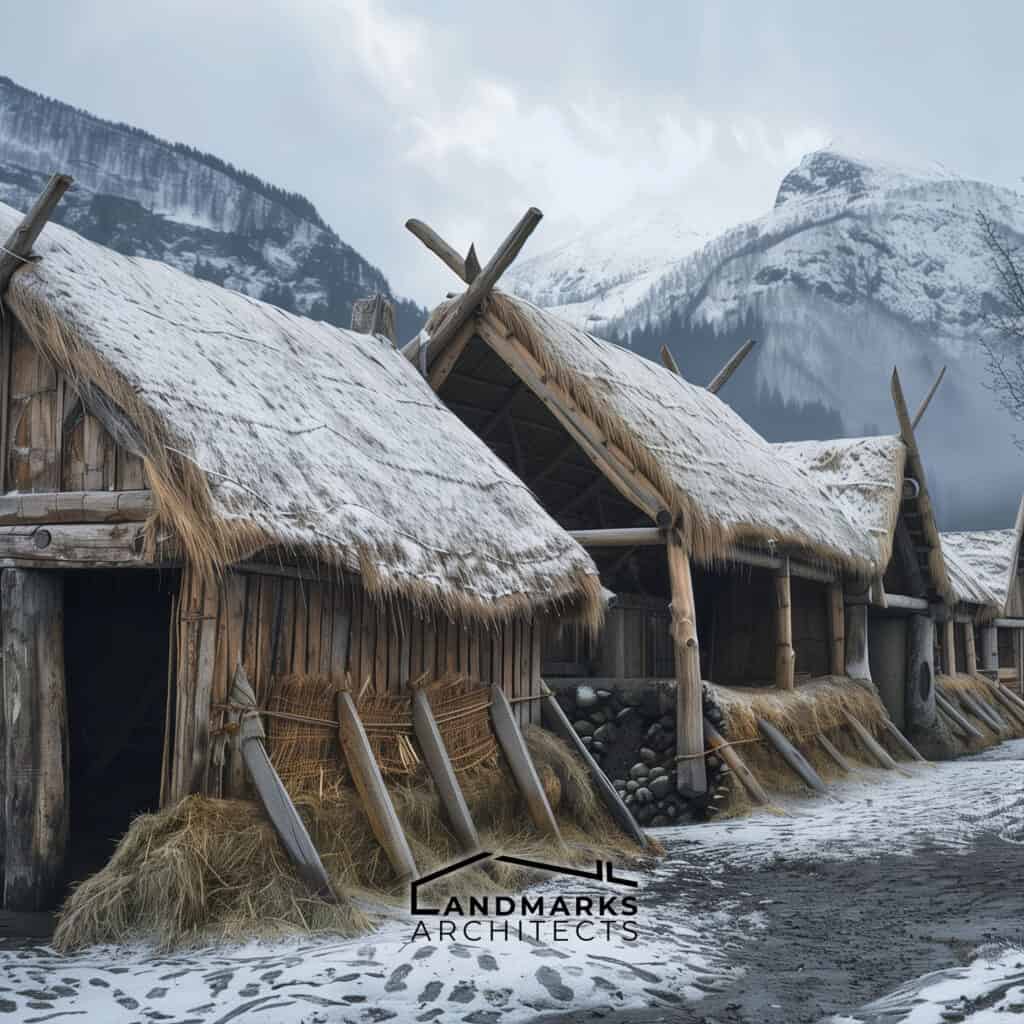 Viking wooden frame construction, photo AI