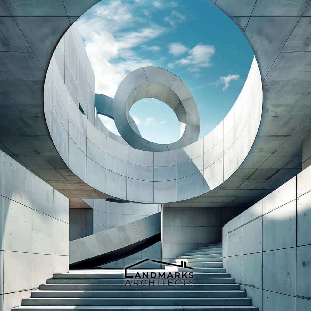 Geometric forms in architecture, photo AI