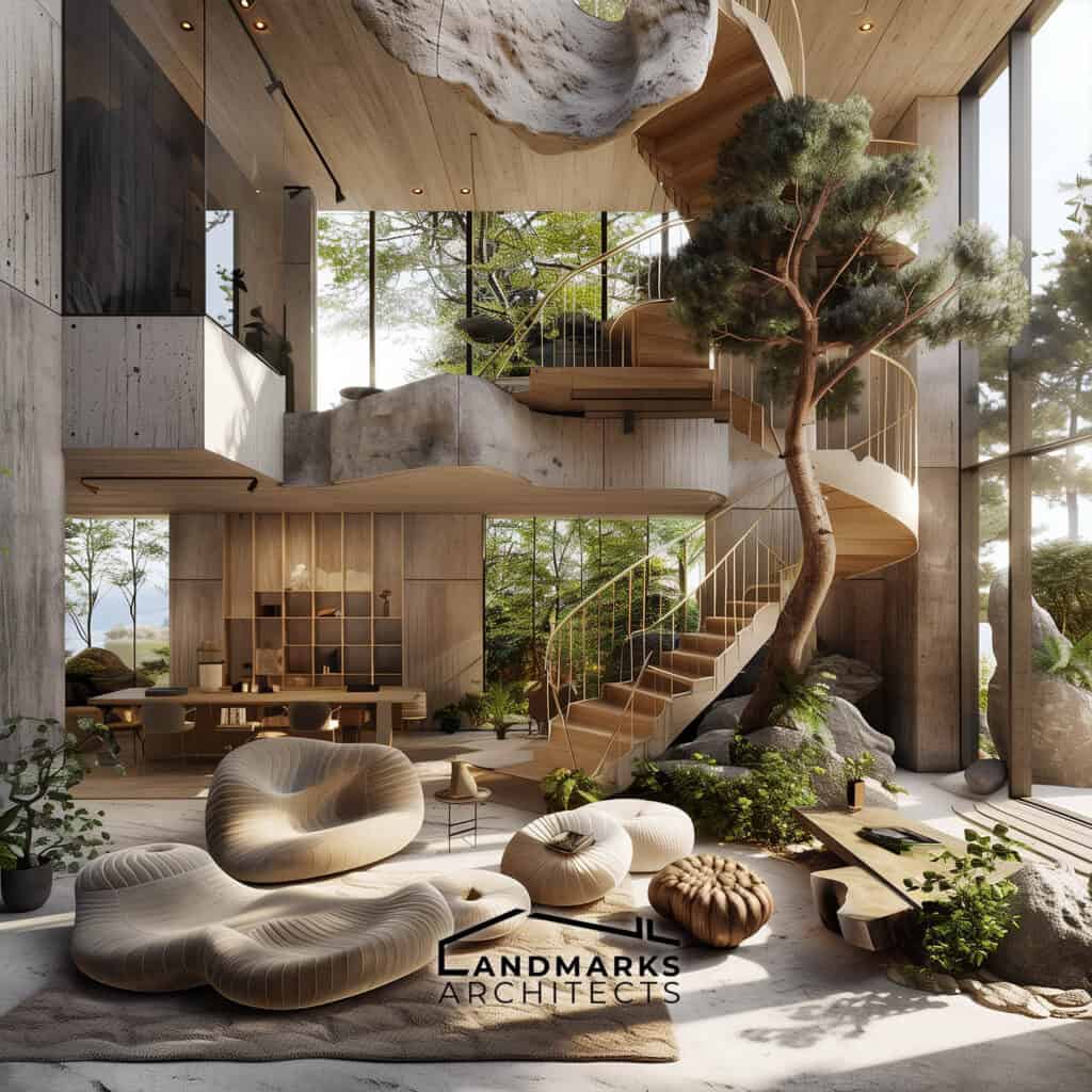 Modern organic interior architecture AI photo