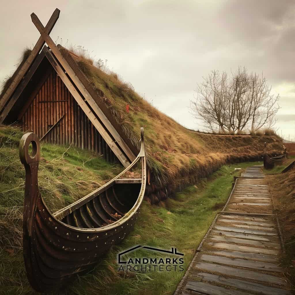 Viking longhouse langhús, photo AI