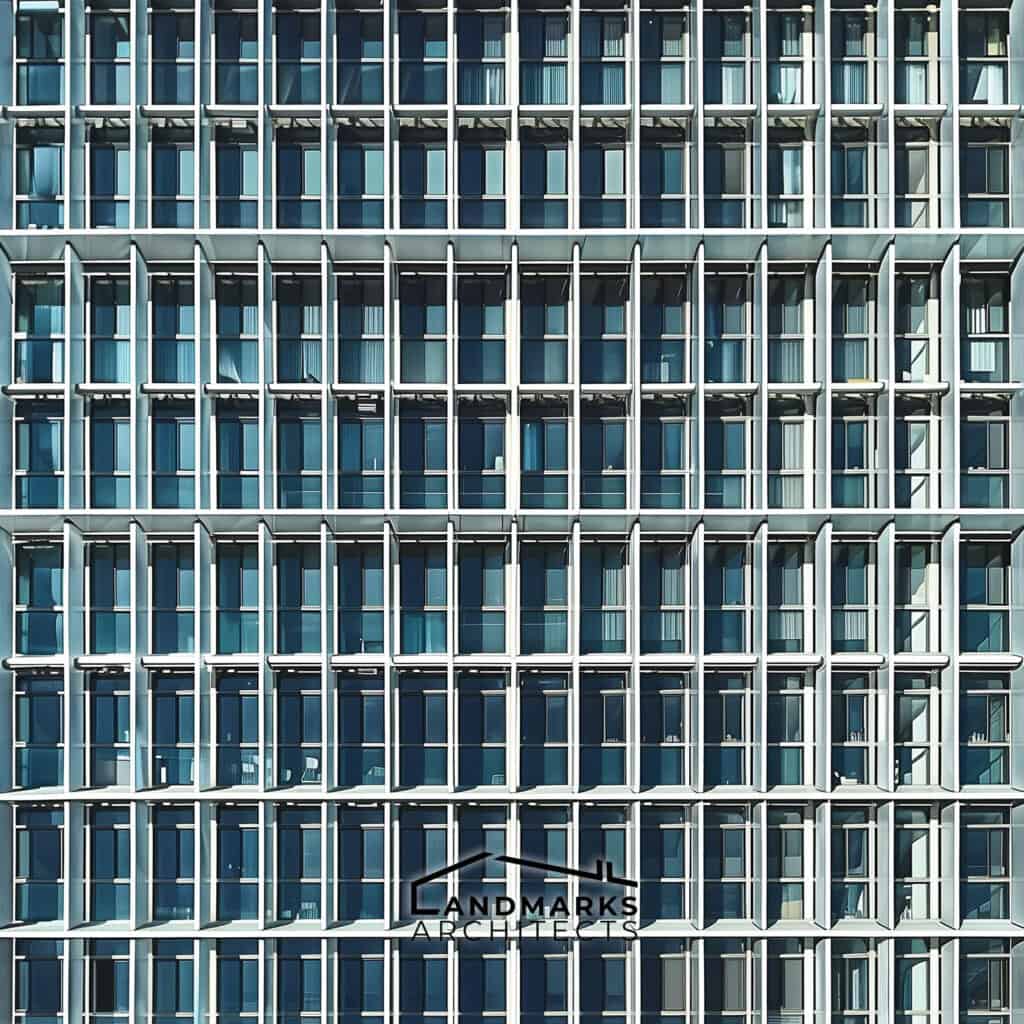 Systematic grid design in architecture, photo AI