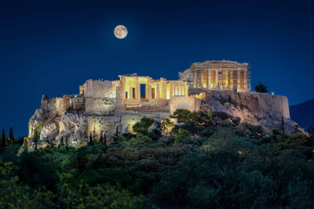 Acropolis in Athens, an ancient citadel featuring historic Greek ruins.