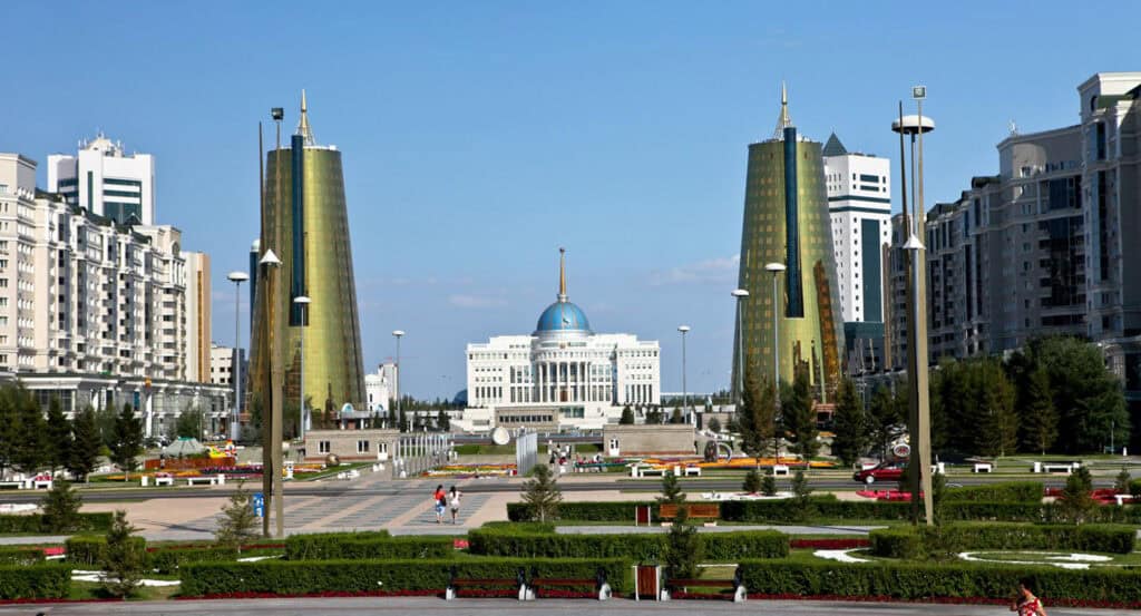 Ak Orda Presidential Palace in Nur-Sultan, showcasing modern architecture.