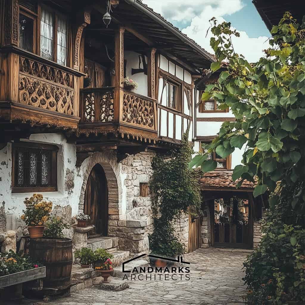 Traditional Bulgarian architecture combines local materials with unique designs