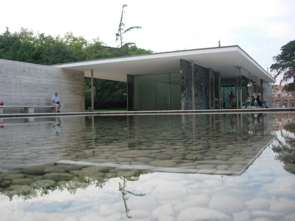 Barcelona Pavilion, a modernist masterpiece by Ludwig Mies van der Rohe in Barcelona, Spain.