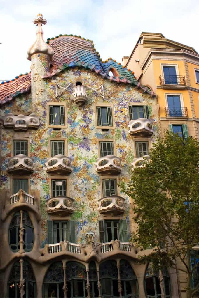 Casa Batlló, a modernist building in Barcelona, Spain, designed by Antoni Gaudí.