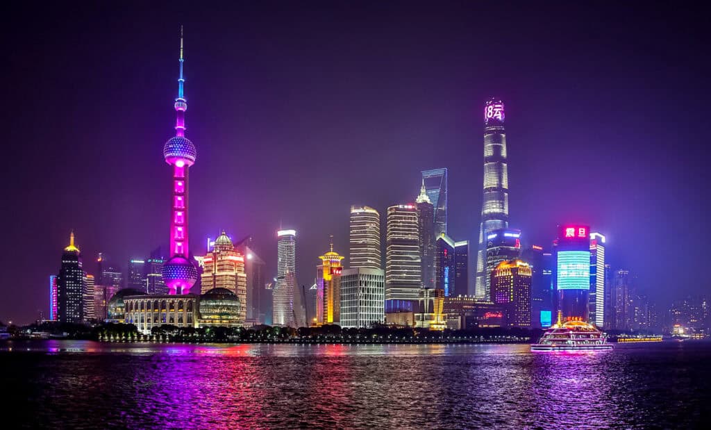 Iconic view of Shanghai's skyline, featuring modern skyscrapers