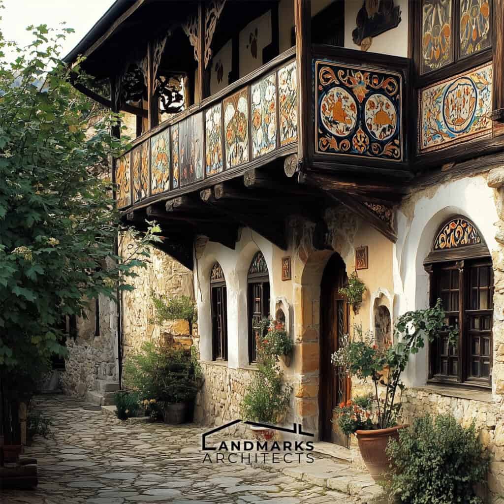 Traditional Bulgarian architecture features local materials and distinctive designs.