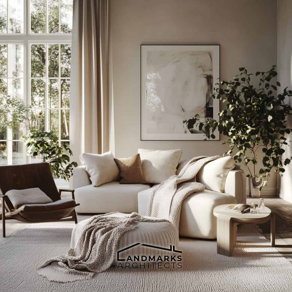 AI-designed clutter-free luxurious interior with neutral tones.