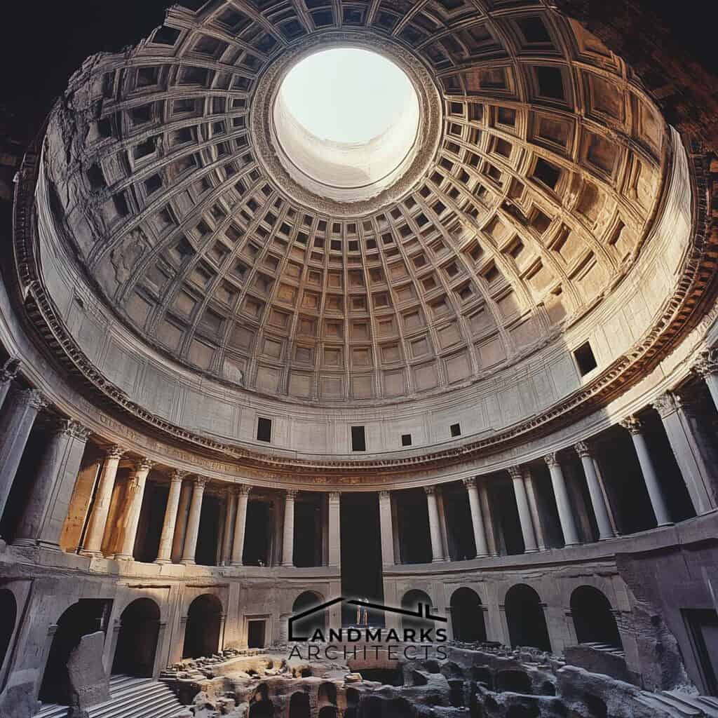 Roman concrete dome construction using advanced techniques.