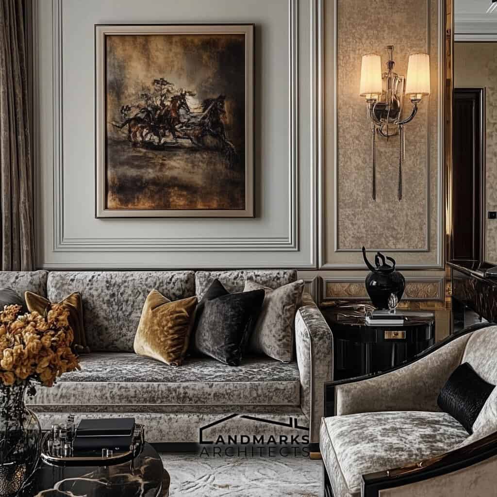 AI-designed luxurious interior with rich textures and patterns.