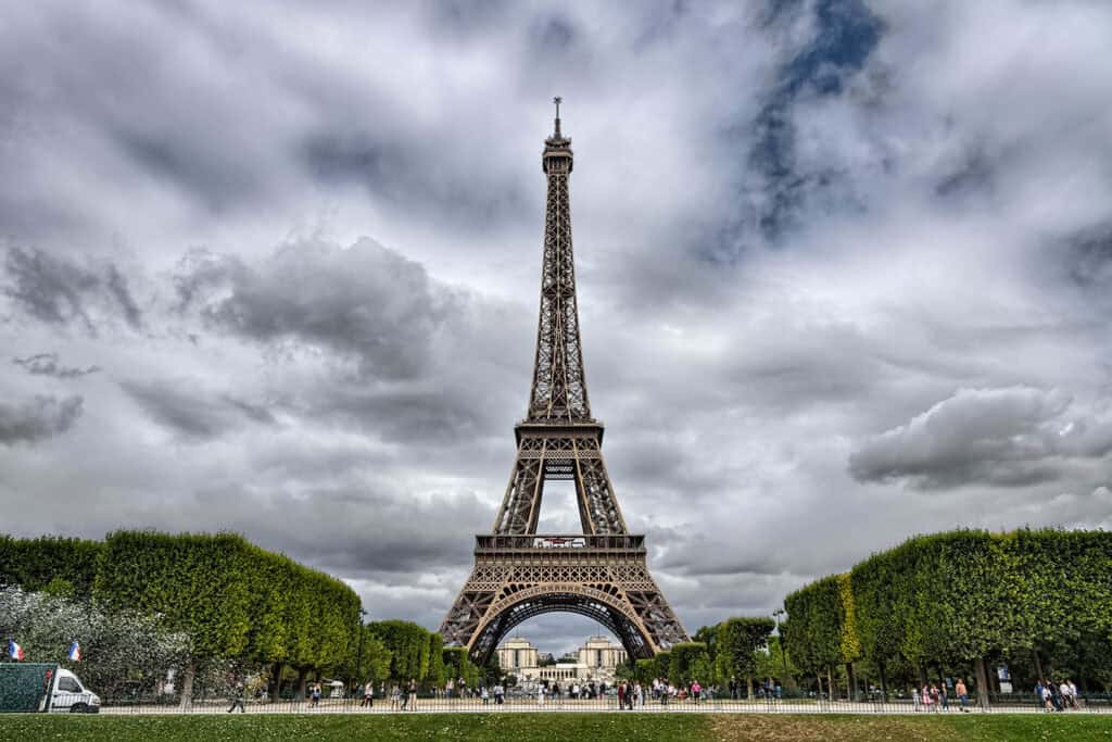 The Eiffel Tower, an iconic landmark in Paris, France