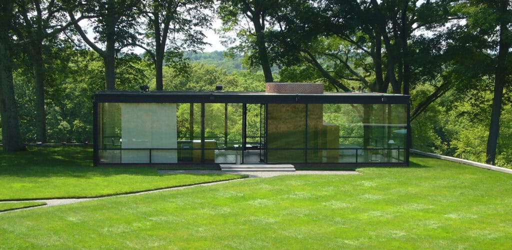 The Glass House, a modernist architectural landmark designed by Philip Johnson.