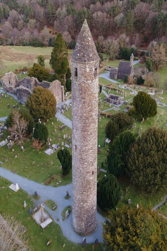 The towers at Glendalough, ancient monastic structures in Ireland