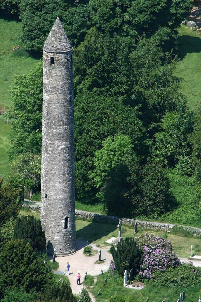 The round towers at Glendalough, ancient ruins in Ireland