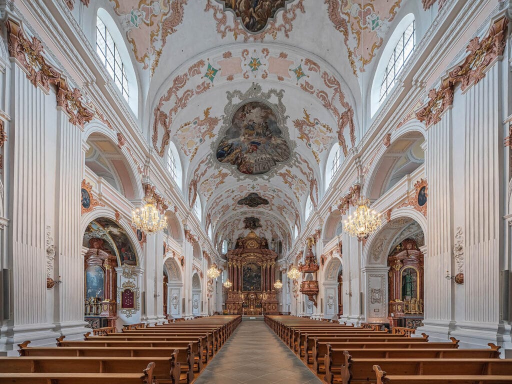 Interior of the Jesuit Church in Lucerne, with Baroque architecture