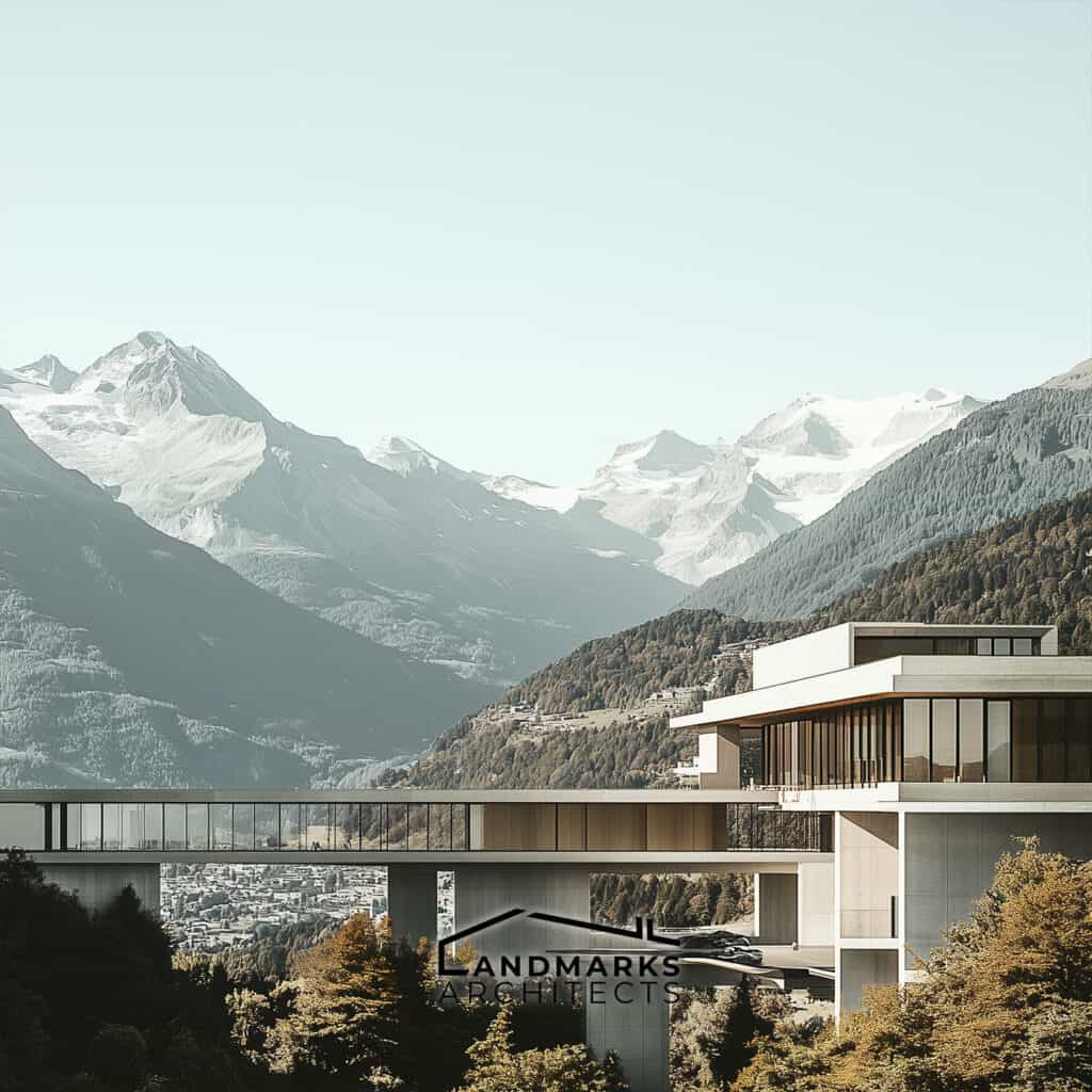 Modern Swiss architecture blends with the Alps