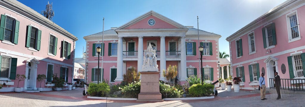 Parliament of the Bahamas in Nassau, showcasing historic architecture.