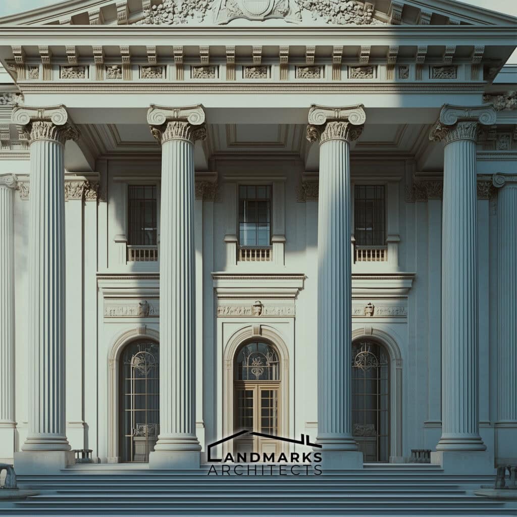 AI-generated neoclassical building design.