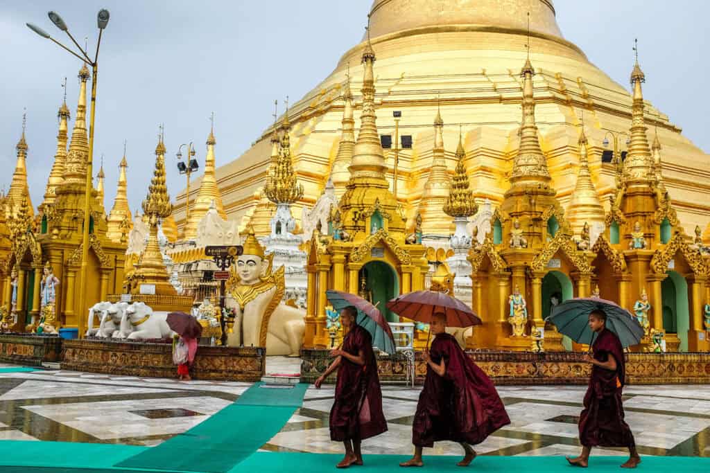 Shwedagon Pagoda, a historic golden temple in Yangon, Myanmar