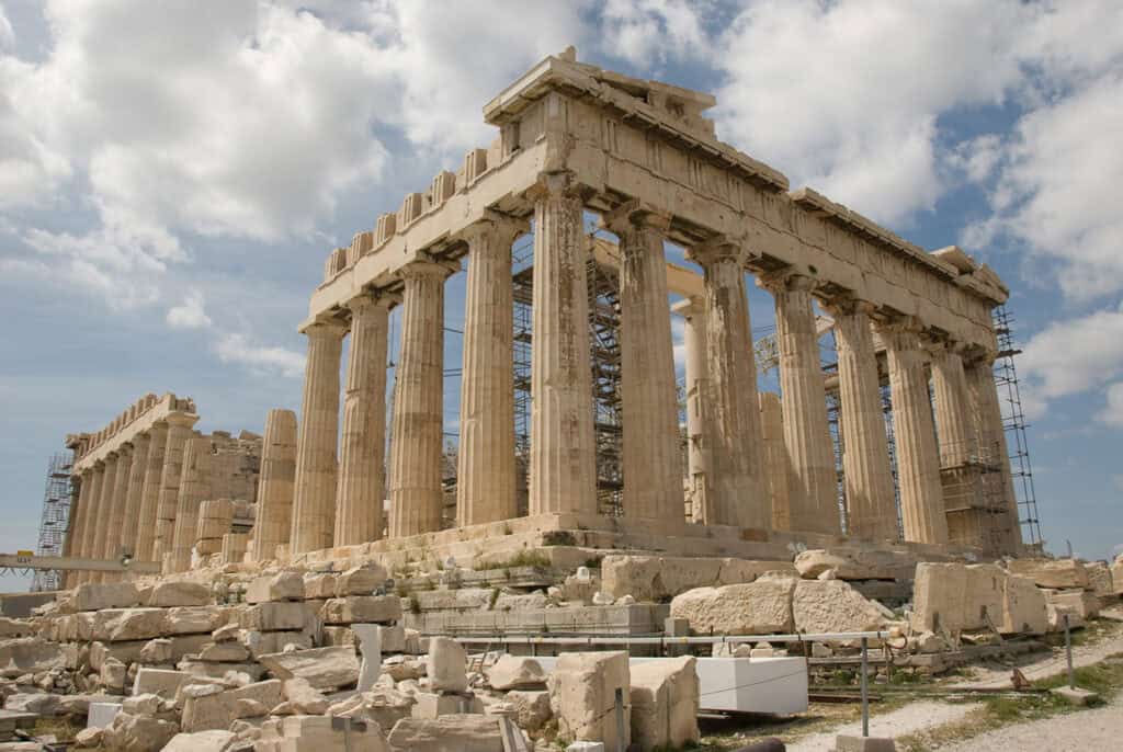 The Parthenon, an ancient Greek temple in Athens, Greece