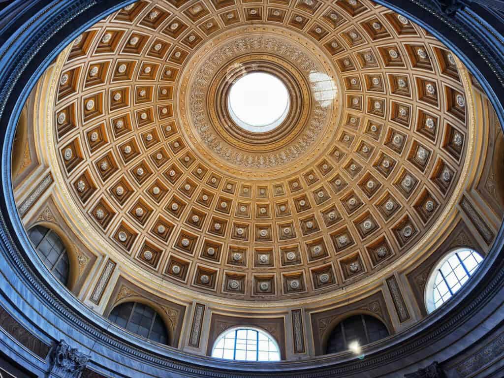 Ceiling view inside the Pantheon, Rome, Italy