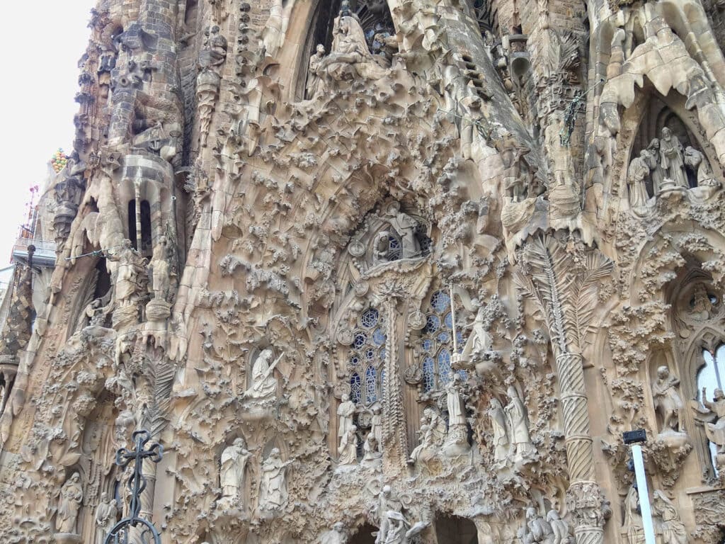 Intricate details of the Sagrada Familia's facade, Barcelona, Spain.